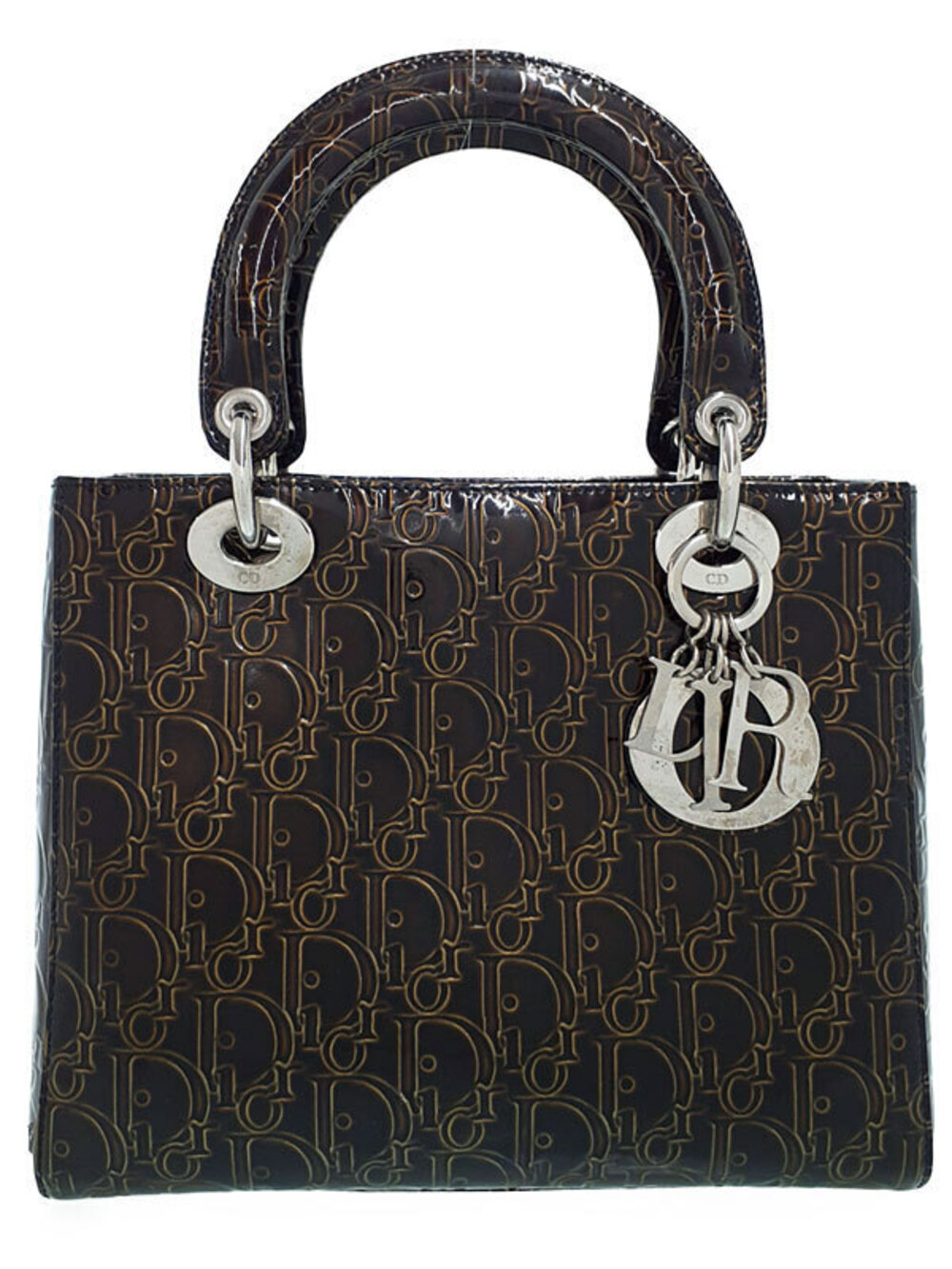 Christian Dior Ultimate Lady Dior Bag brown embossed patent leather